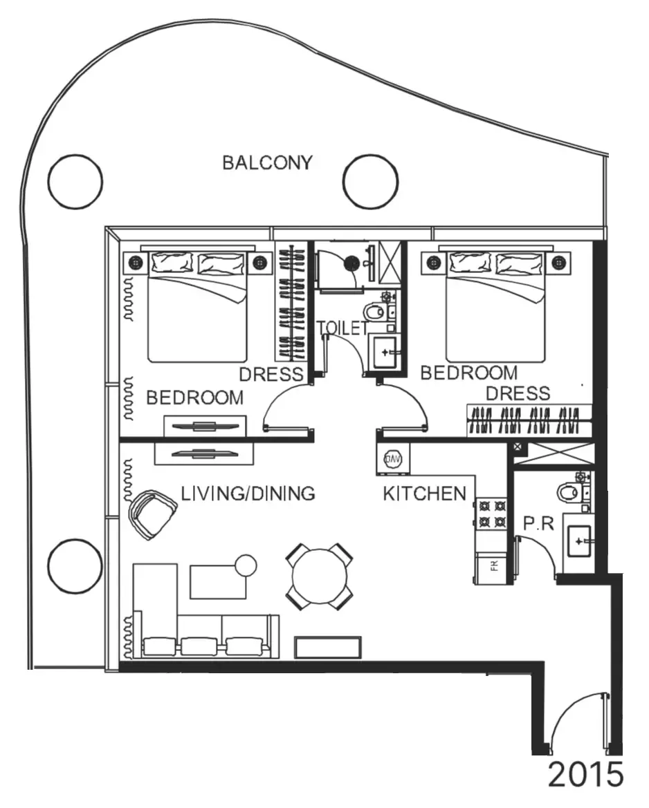 The WOW Tower 2 bed floor plan, 1,223 sqft
