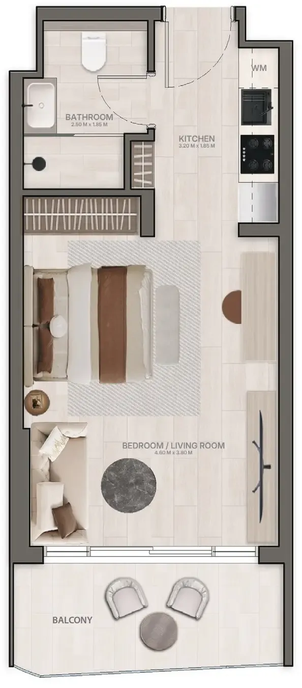 Stax Studio floor plan, 413 – 421 sqft