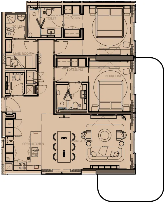 Sunset Bay Grand 2 bed floor plan, 1,456 sqft