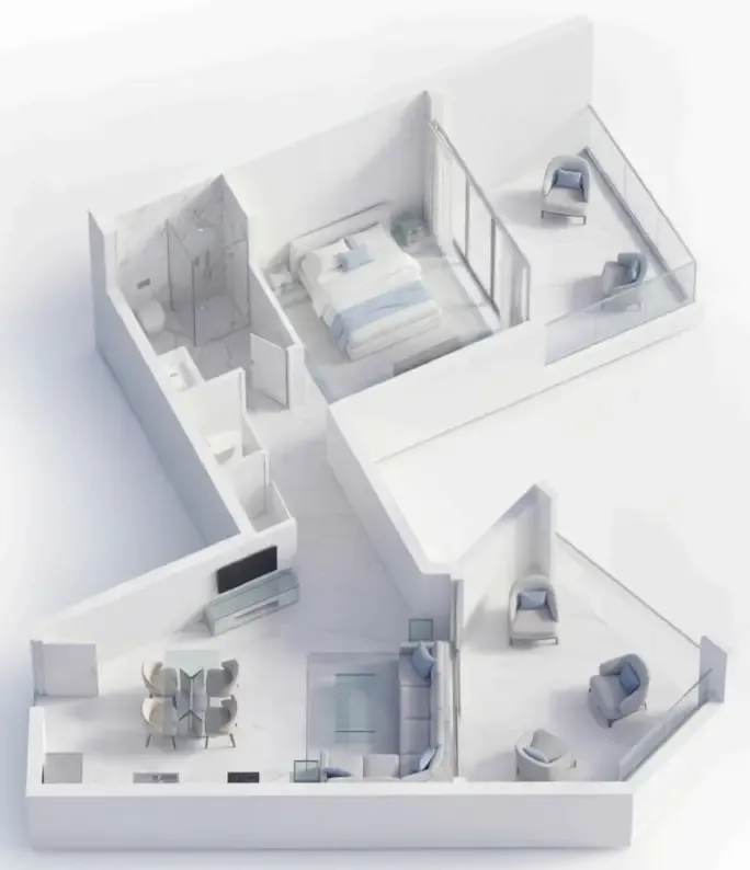 Ice Beach 1 bed floor plan, 743 sqft