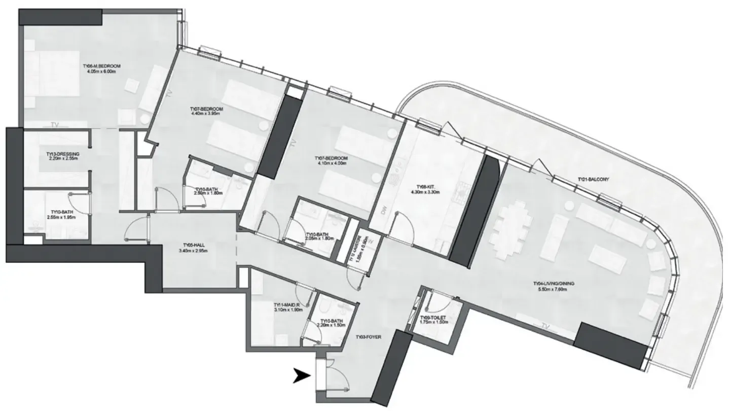 Joud Tower 3 bed floor plan, 2,782 sqft