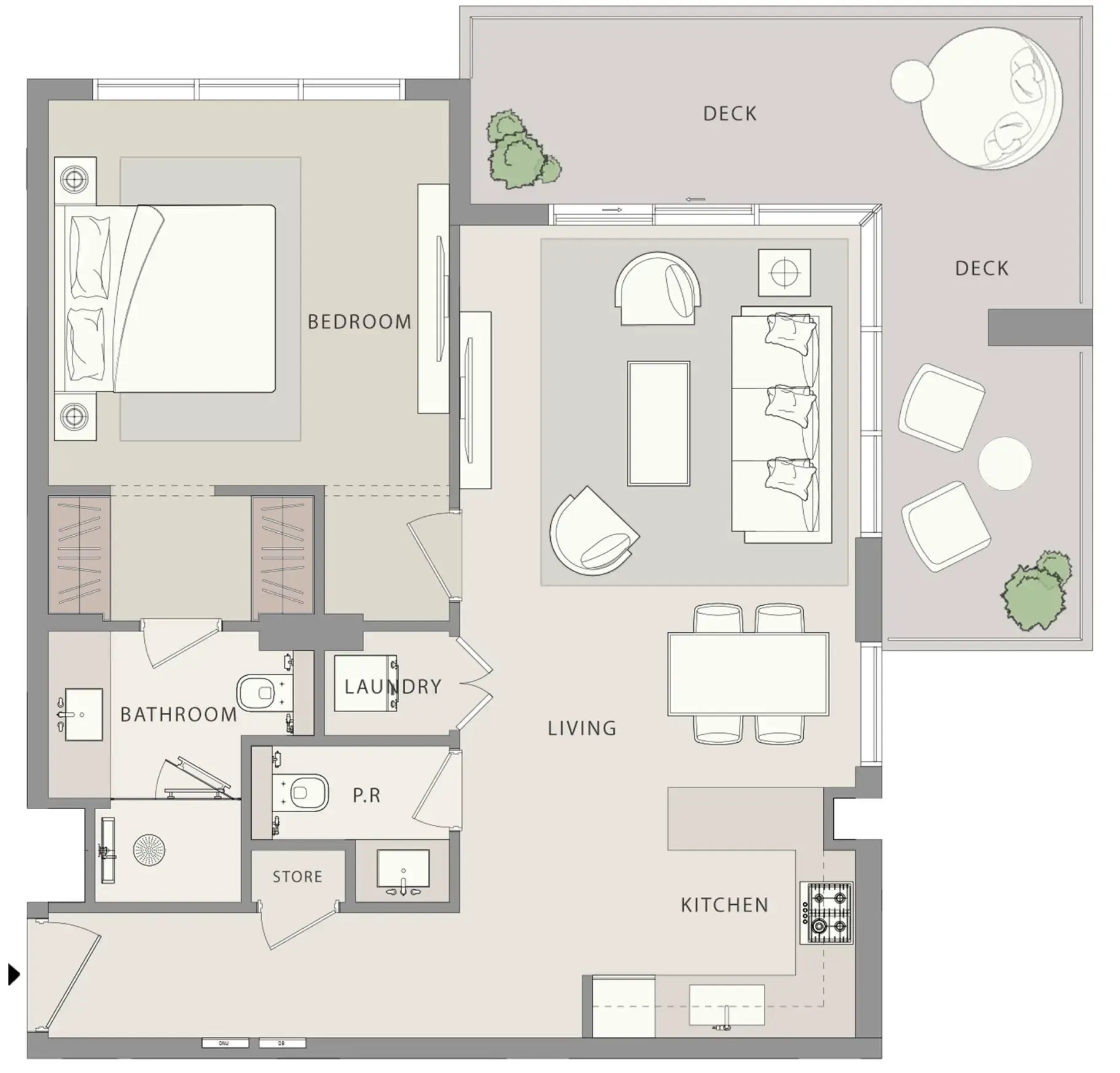 Uno-Luxe 1 bed floor plan, 942 sqft