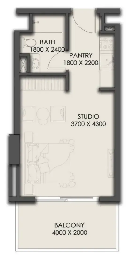 Park Residency Studio floor plan, 395 sqft