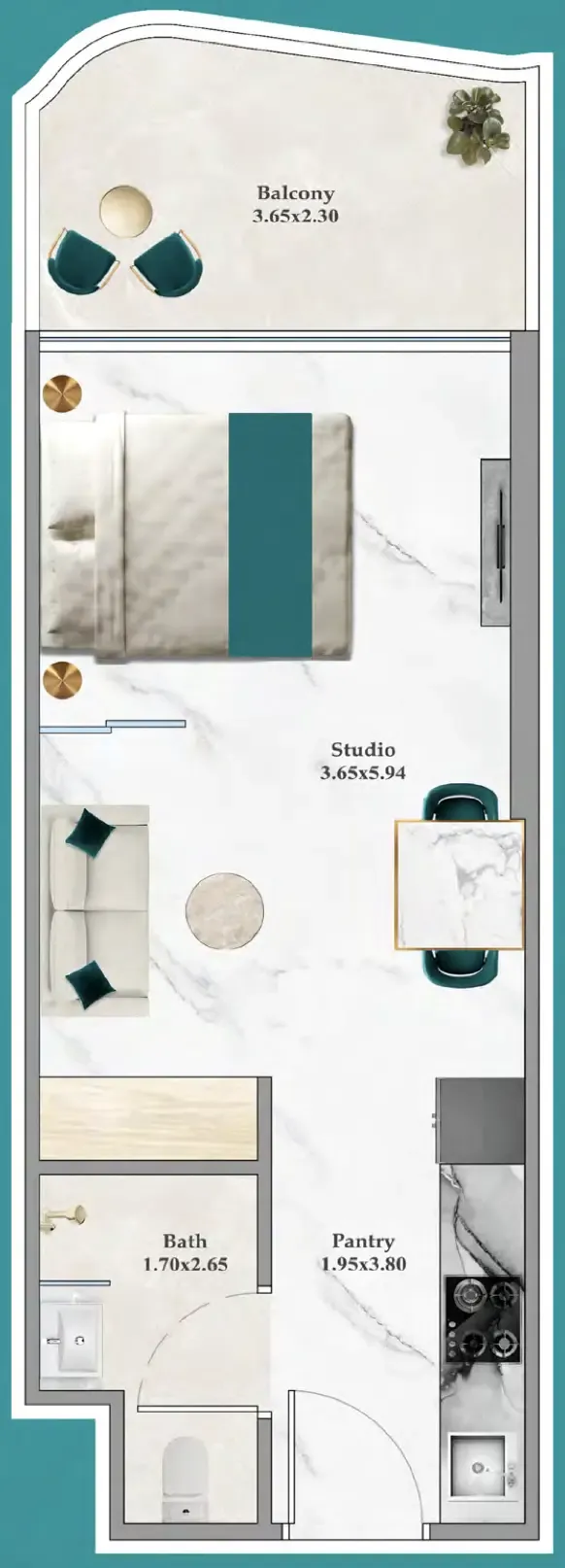 Breez Studio floor plan, 414 sqft