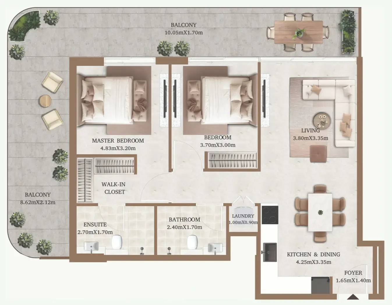 Arthouse Private Residences 2 bed floor plan, 1,201 sqft