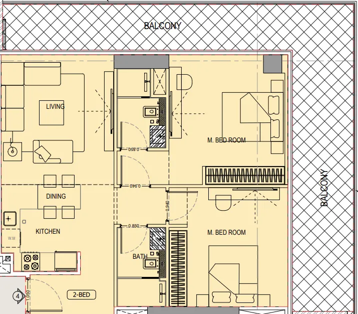 Binghatti Ivory 2 bed floor plan, 1,260 sqft