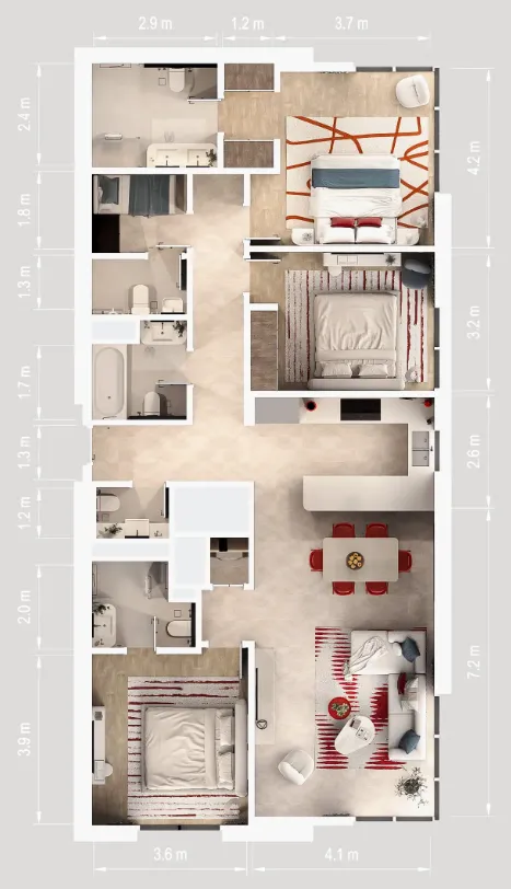 Rosso Bay Residences 3 bed floor plan, 3,227 sqft