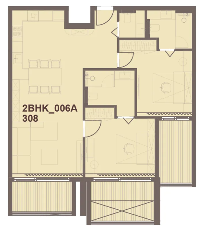 J-Haus Residence 2 bed floor plan, 1,145 sqft