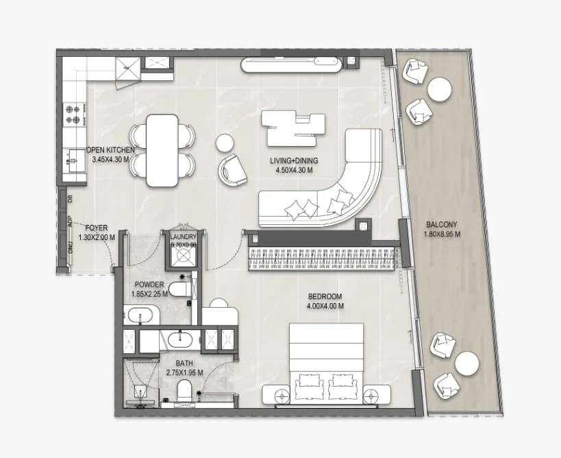 The Artery Residences 1 bed floor plan, 950 – 1,093 sqft