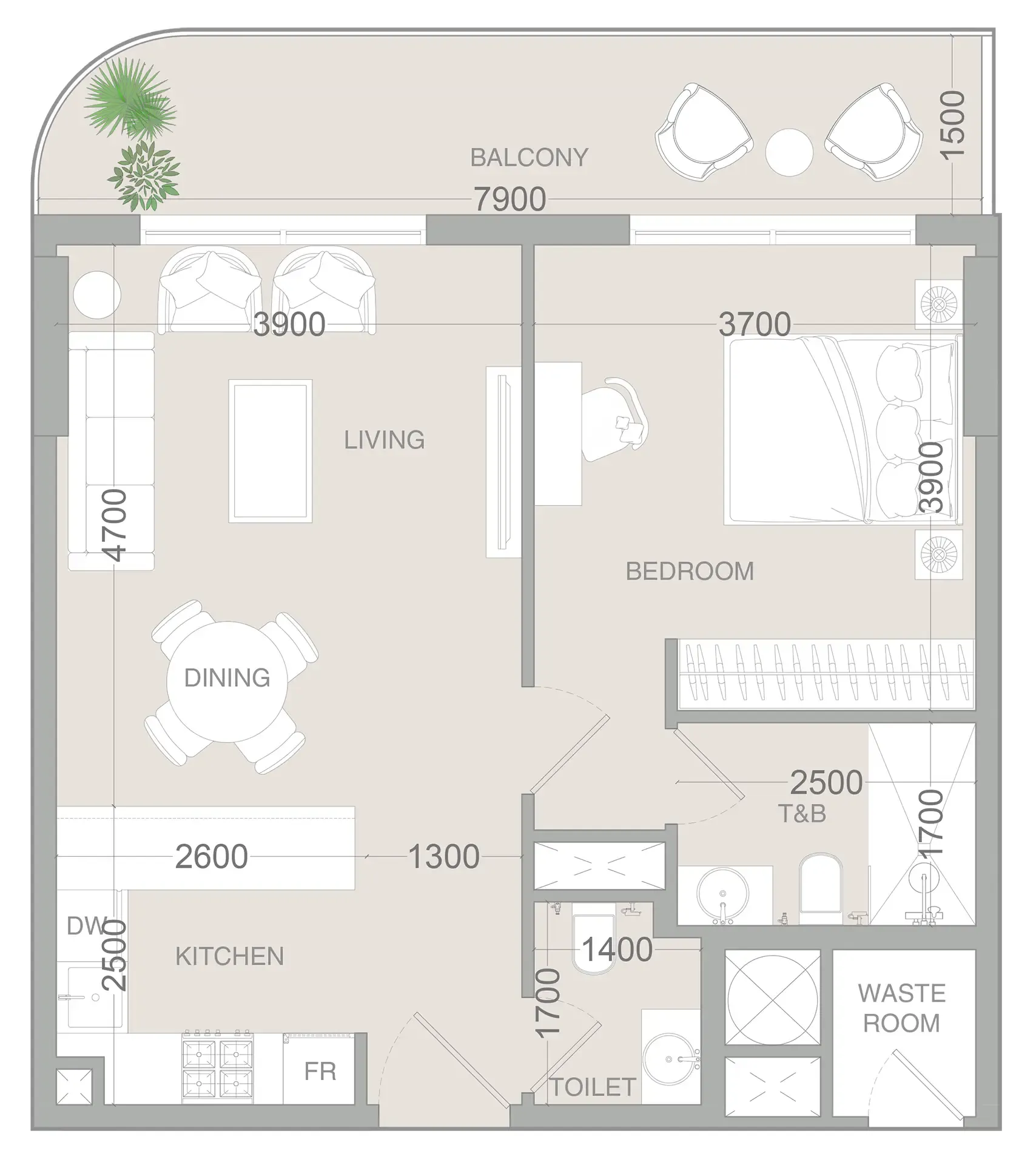VERDAN1A 3 1 bed floor plan, 723 sqft