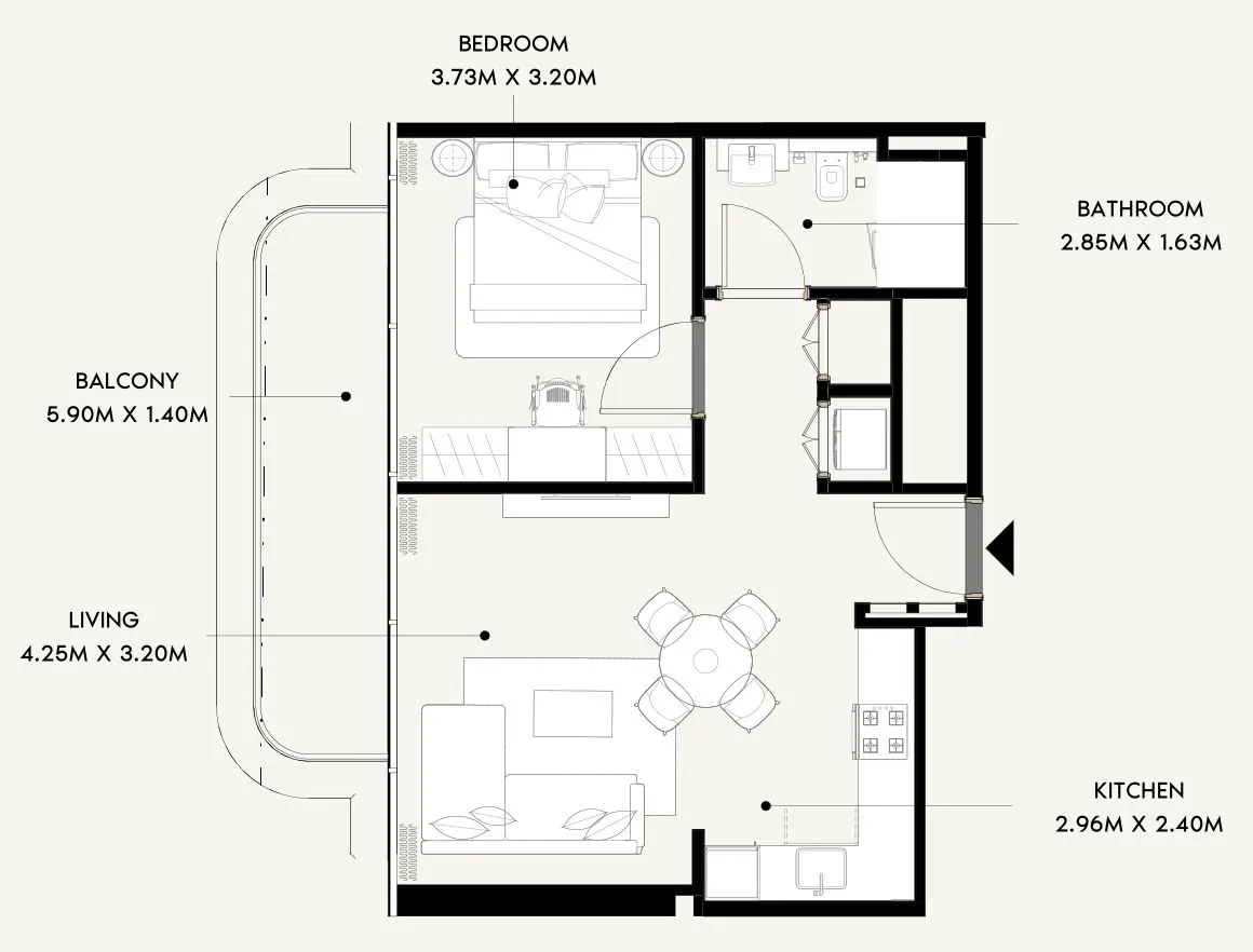 Azizi Wares 1 bed floor plan, 629 sqft