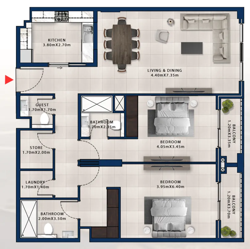 Asayel Avenue 2 bed floor plan, 1,471 sqft