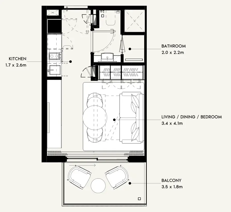 Azizi Noura Studio floor plan, 340 sqft