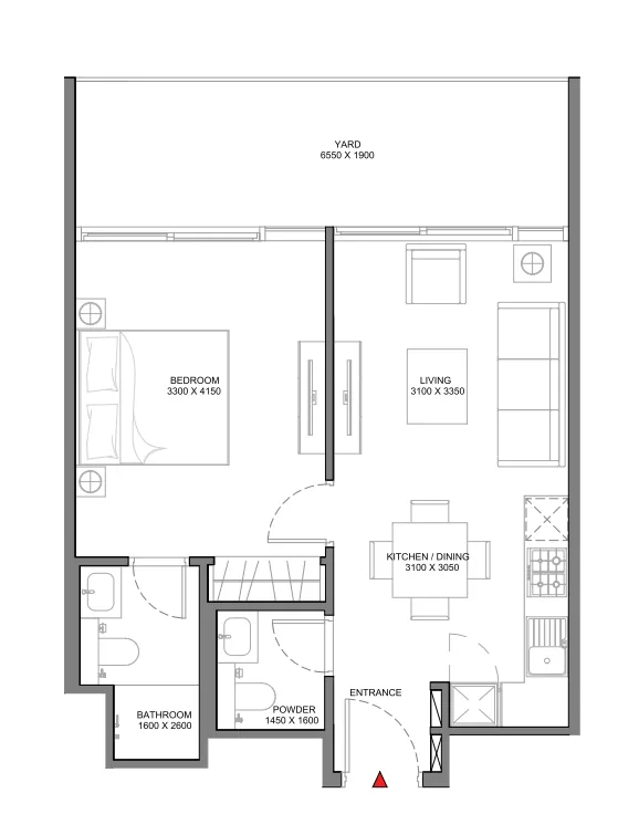 Beach Residences at Siniya Island 1 bed floor plan, 658 – 665 sqft