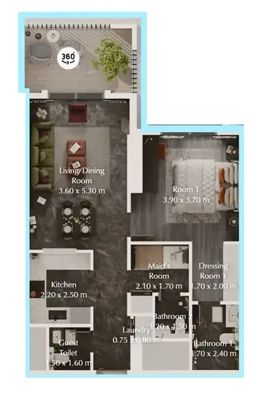 Bab Al Qasr Garden Residences 65 1 bed floor plan, 765 sqft