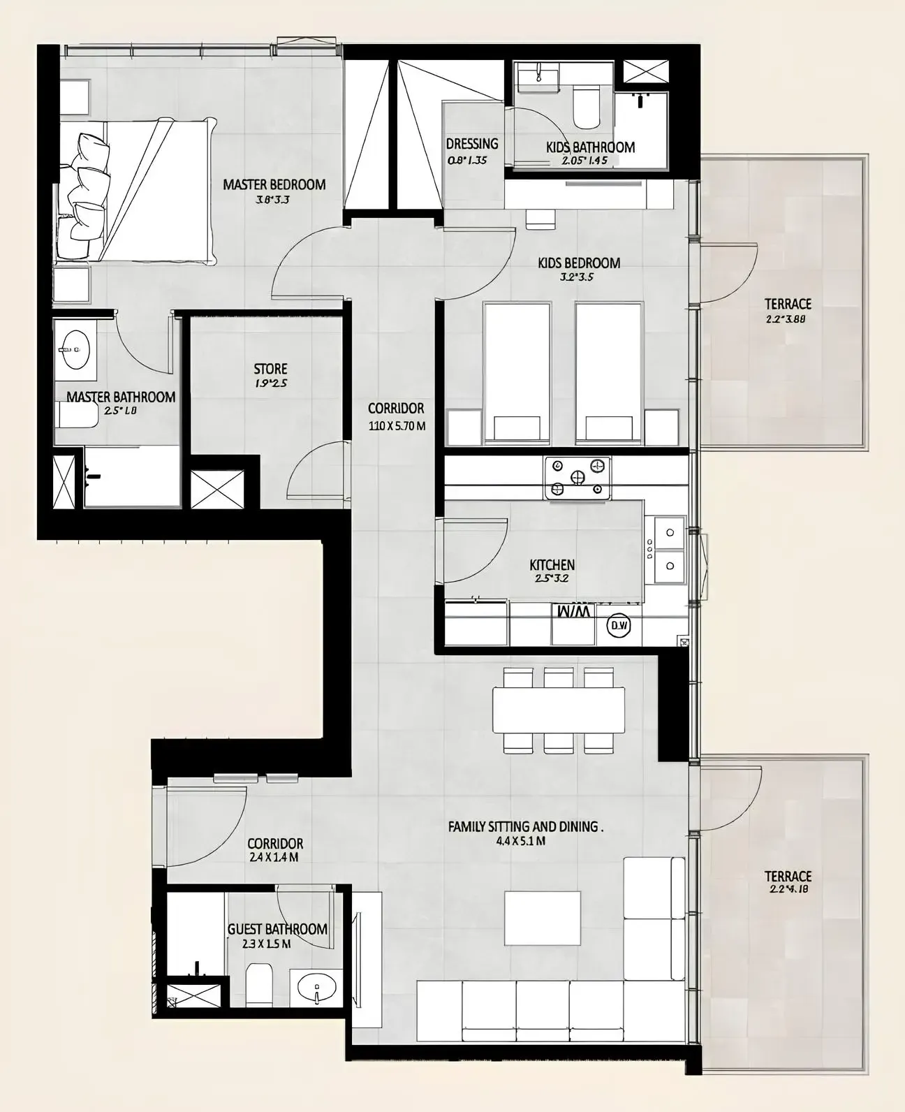 Future Residence 2 bed floor plan, 1,161 sqft