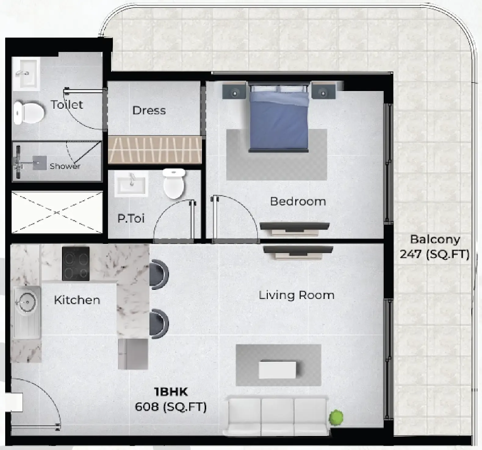 Chapter 02 by Newbury 1 bed floor plan, 855 sqft
