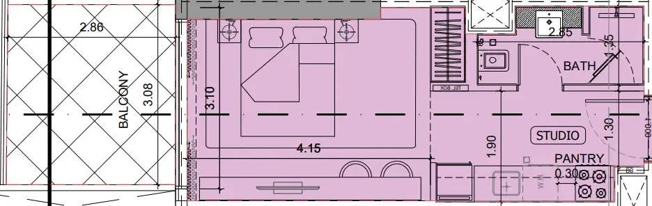 Project Maybach Studio floor plan, 395 sqft