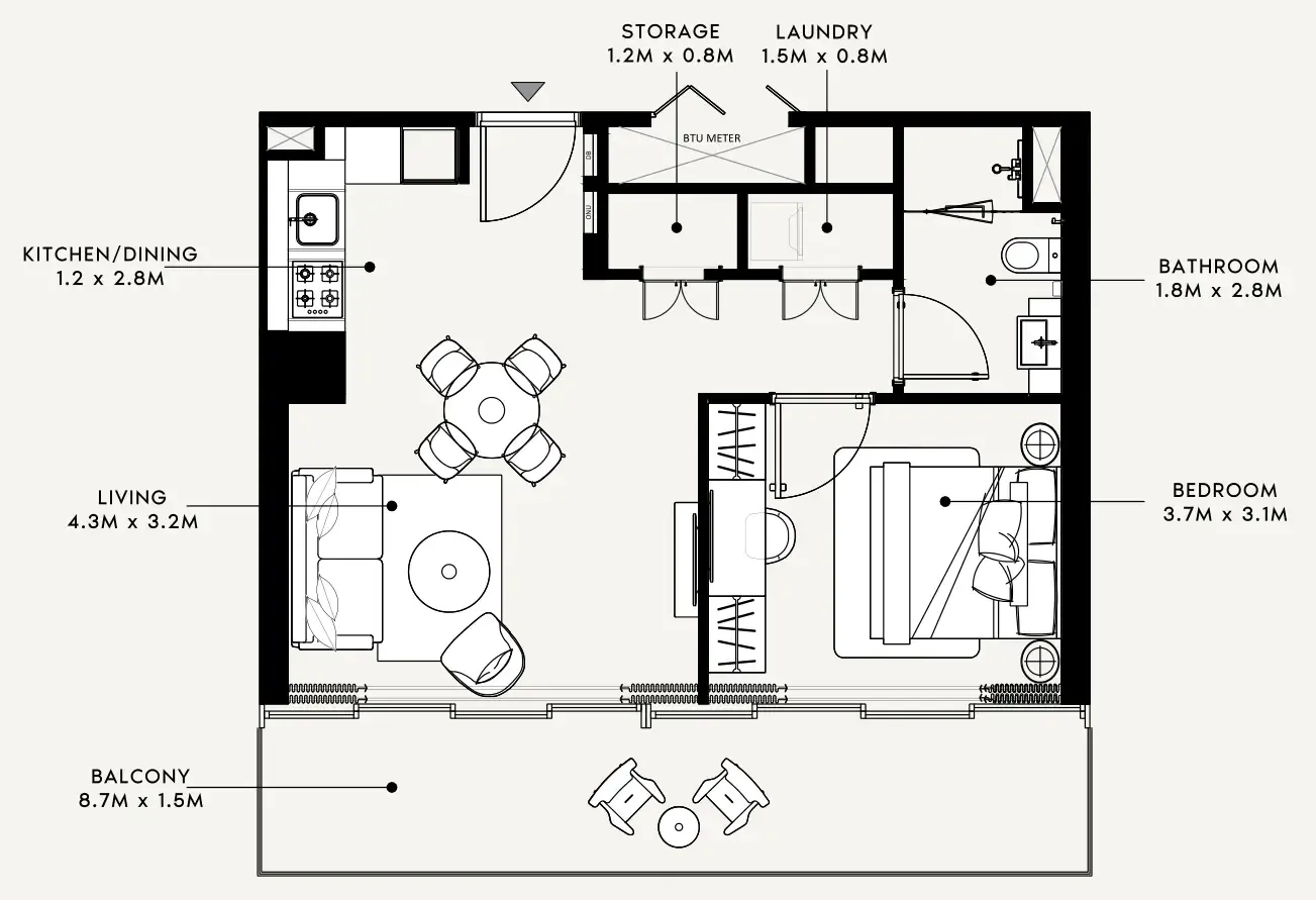 Azizi Milan 1 bed floor plan, 691 sqft