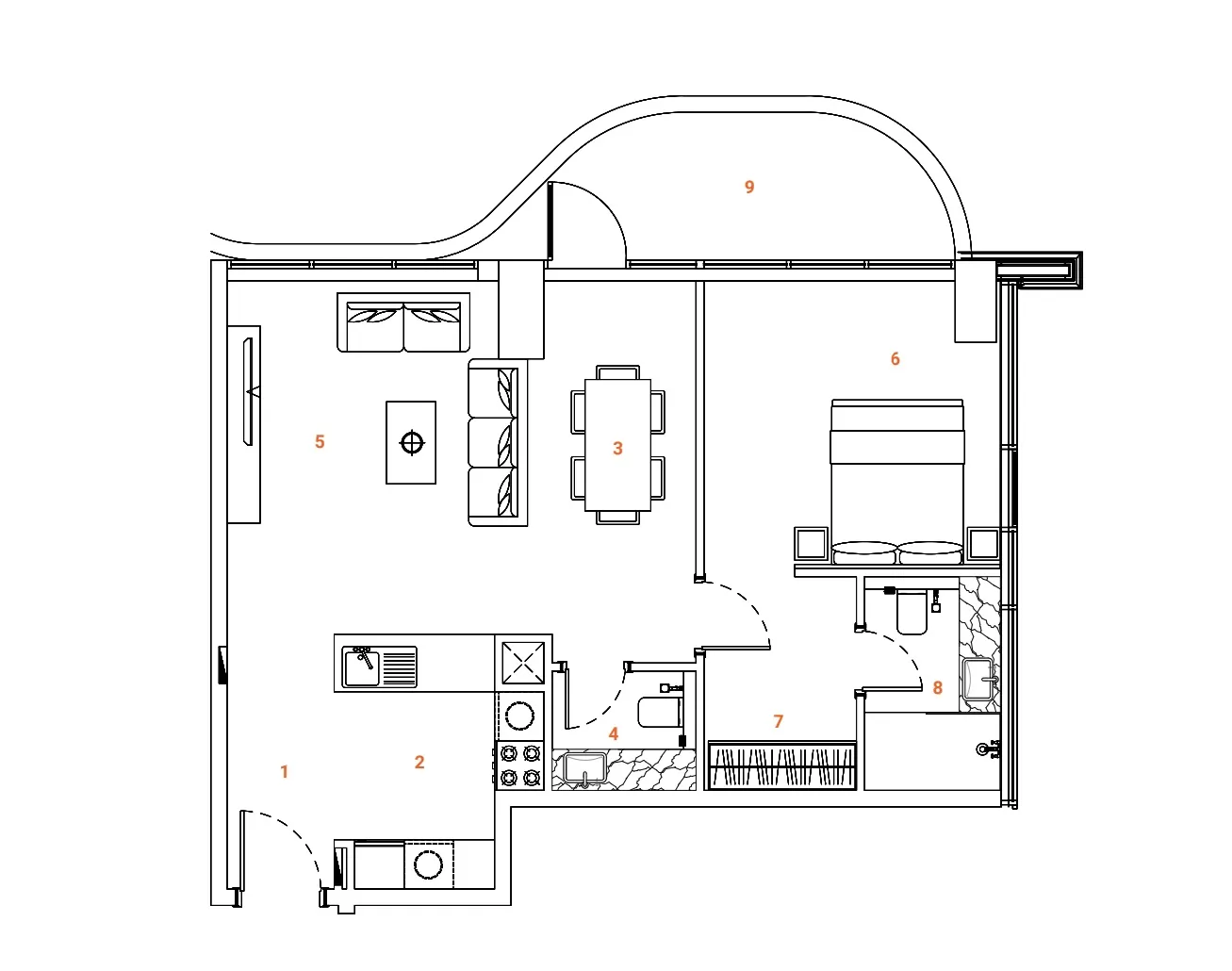The Orchard Place Towers A & B 1 bed floor plan, 828 sqft