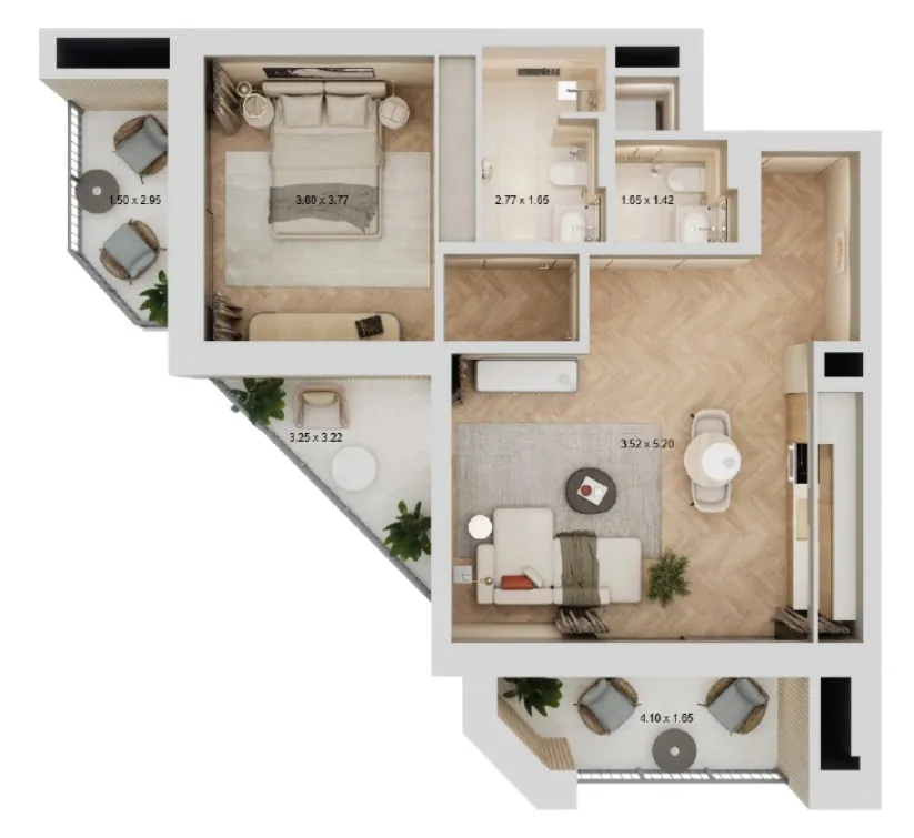 Arisha Terraces 1 bed floor plan, 793 sqft