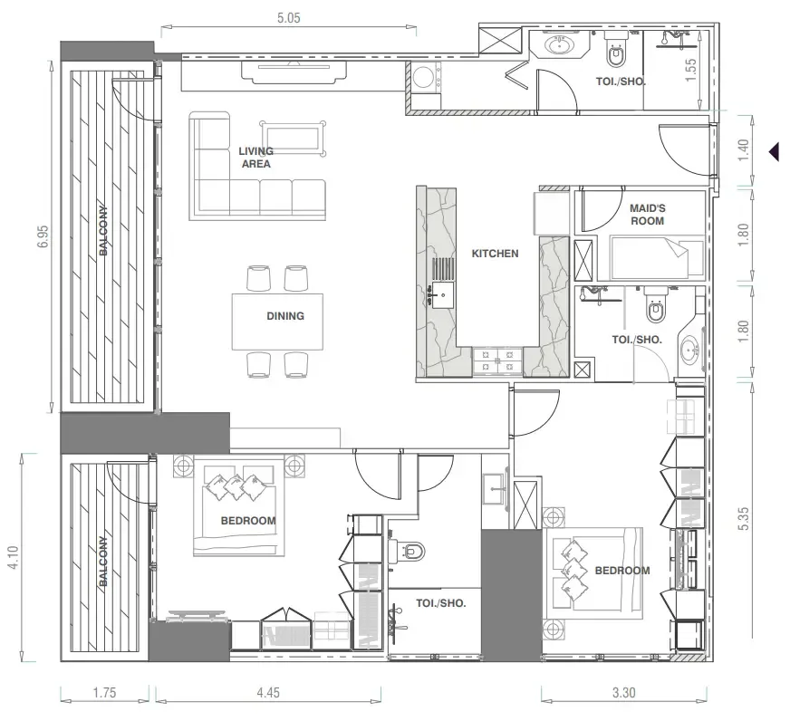 MBL Signature 2 bed floor plan, 1,695 sqft