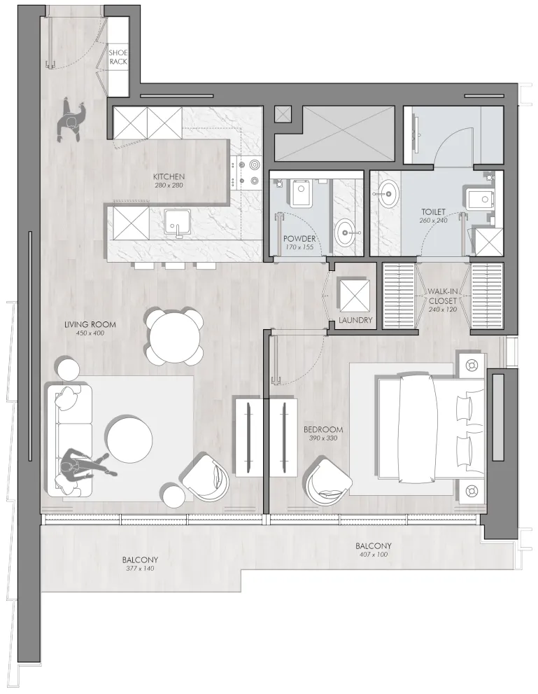 Avant Garde Residences 2 1 bed floor plan, 816 sqft