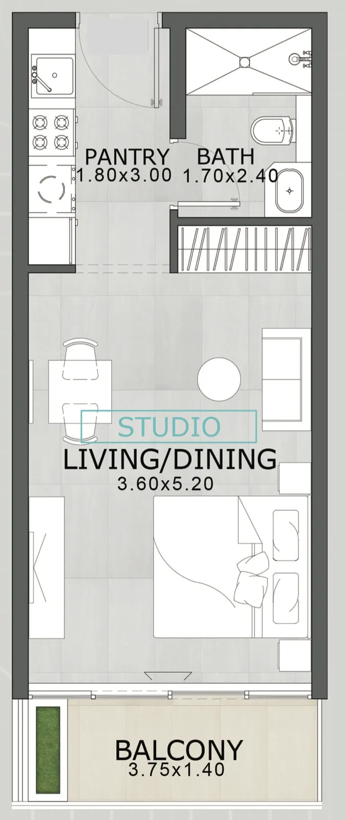 Floarea Skies Studio floor plan, 405 sqft