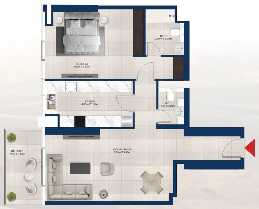 Al Vista 1 bed floor plan, 1,014 sqft