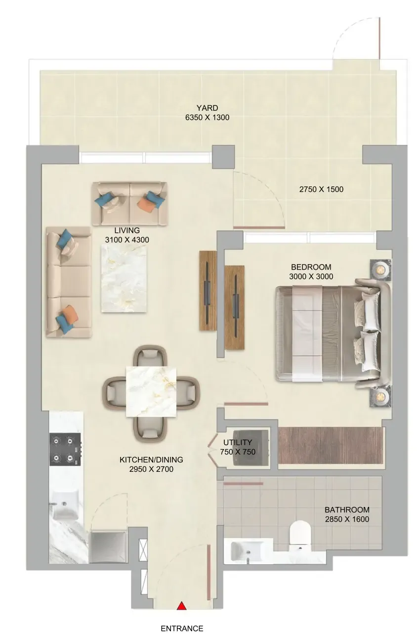 The Woods Abode at Sobha Sanctuary 1 bed floor plan, 650 sqft