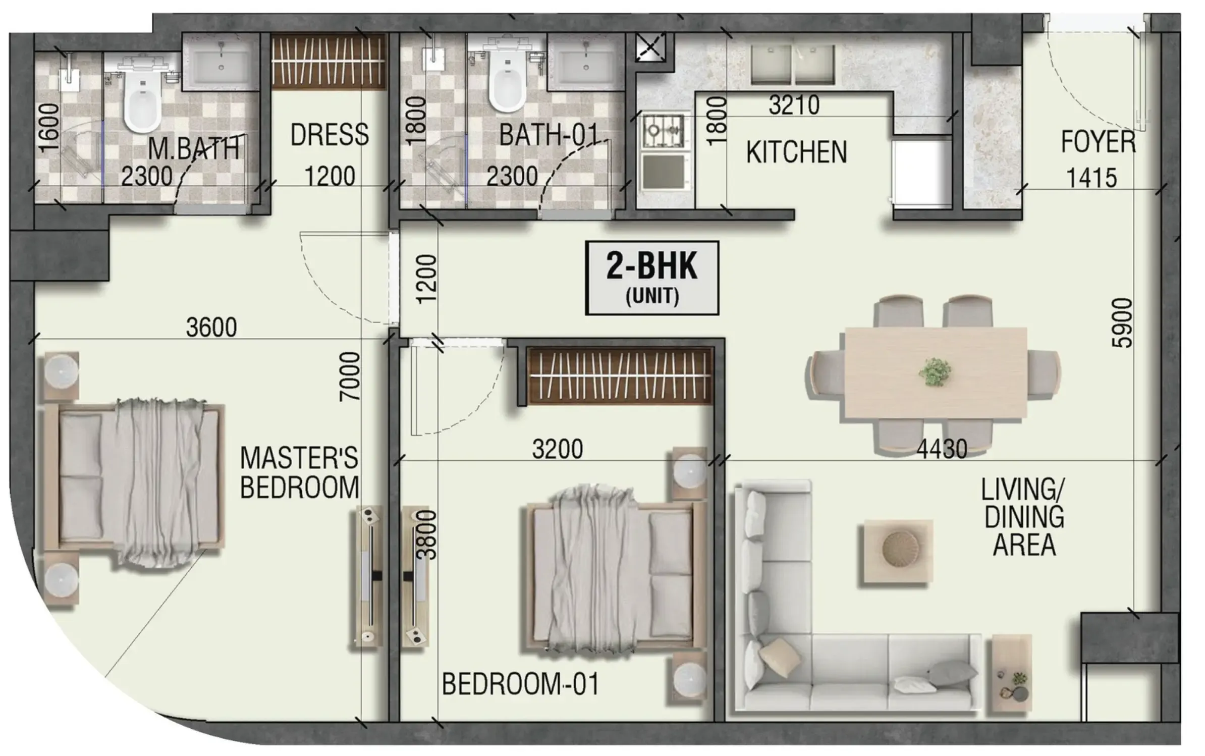 Ramada Residences by Wyndham in Dubai South 2 bed floor plan, 959 sqft