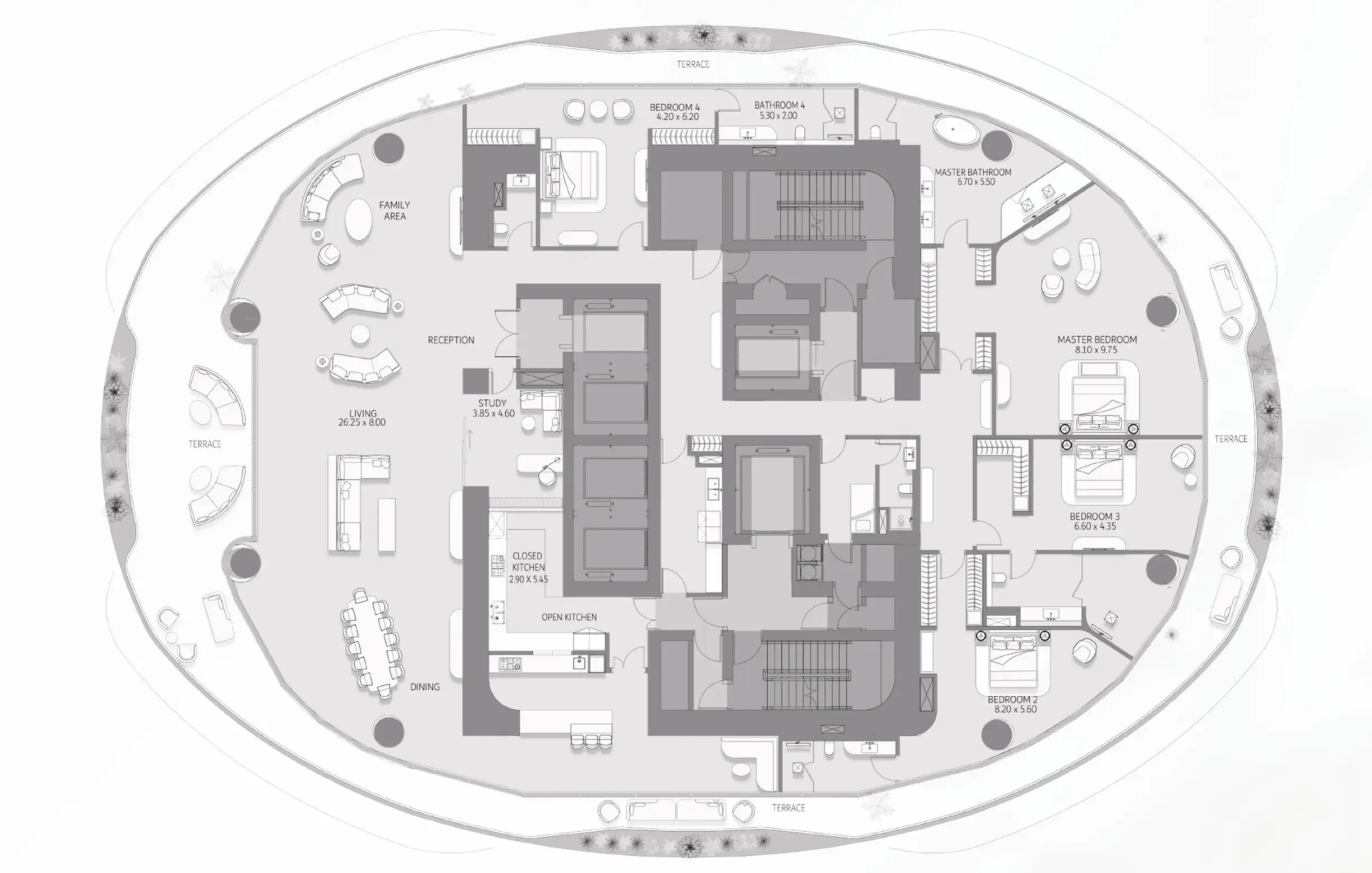 Como Residences 4 bed floor plan, 10,299 sqft