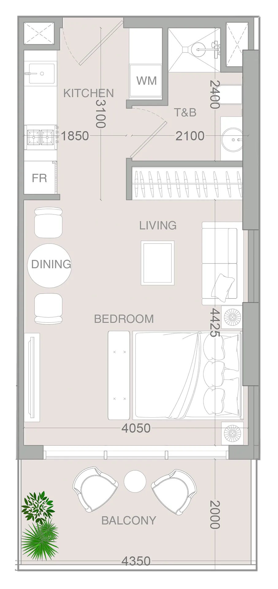 IR1DIAN Park 2 Studio floor plan, 450 sqft
