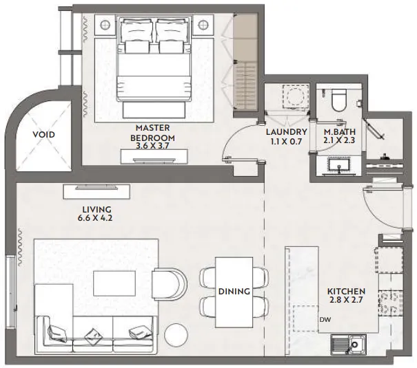 Cello by Taraf 1 bed floor plan, 733 sqft