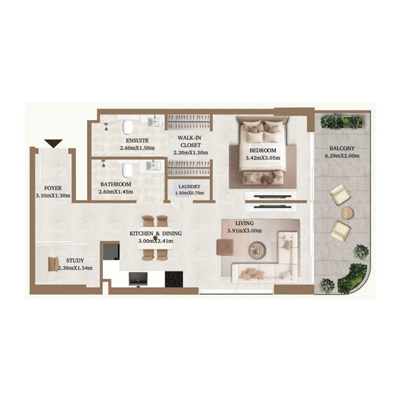 Arthouse Private Residences 1 bed floor plan, 781 – 782 sqft