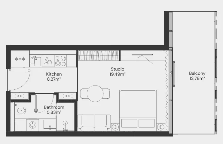 John Richmond District Studio floor plan, 499 sqft