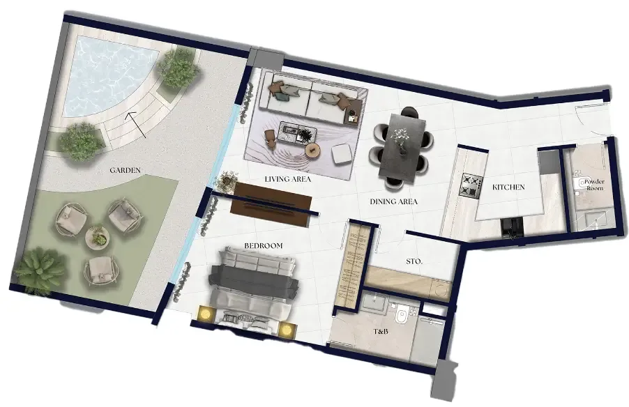 Xenia Residence 1 bed floor plan, 1,193 sqft