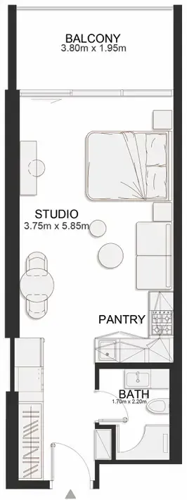 Ashley Hills Studio floor plan, 485 sqft