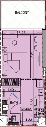 Binghatti Vintage Studio floor plan, 372 sqft