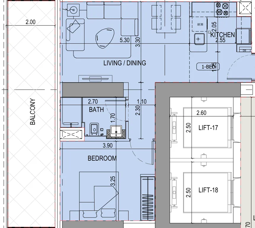 Binghatti Sky Terraces 1 bed floor plan, 770 sqft