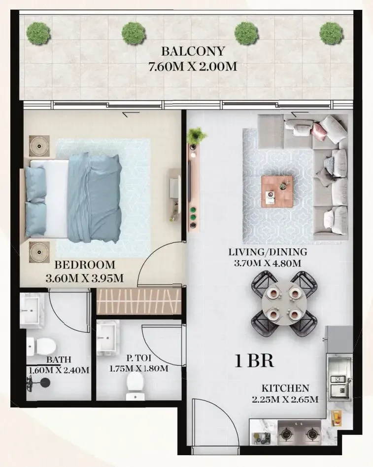 Chapter 01 by Newbury 1 bed floor plan, 751 sqft