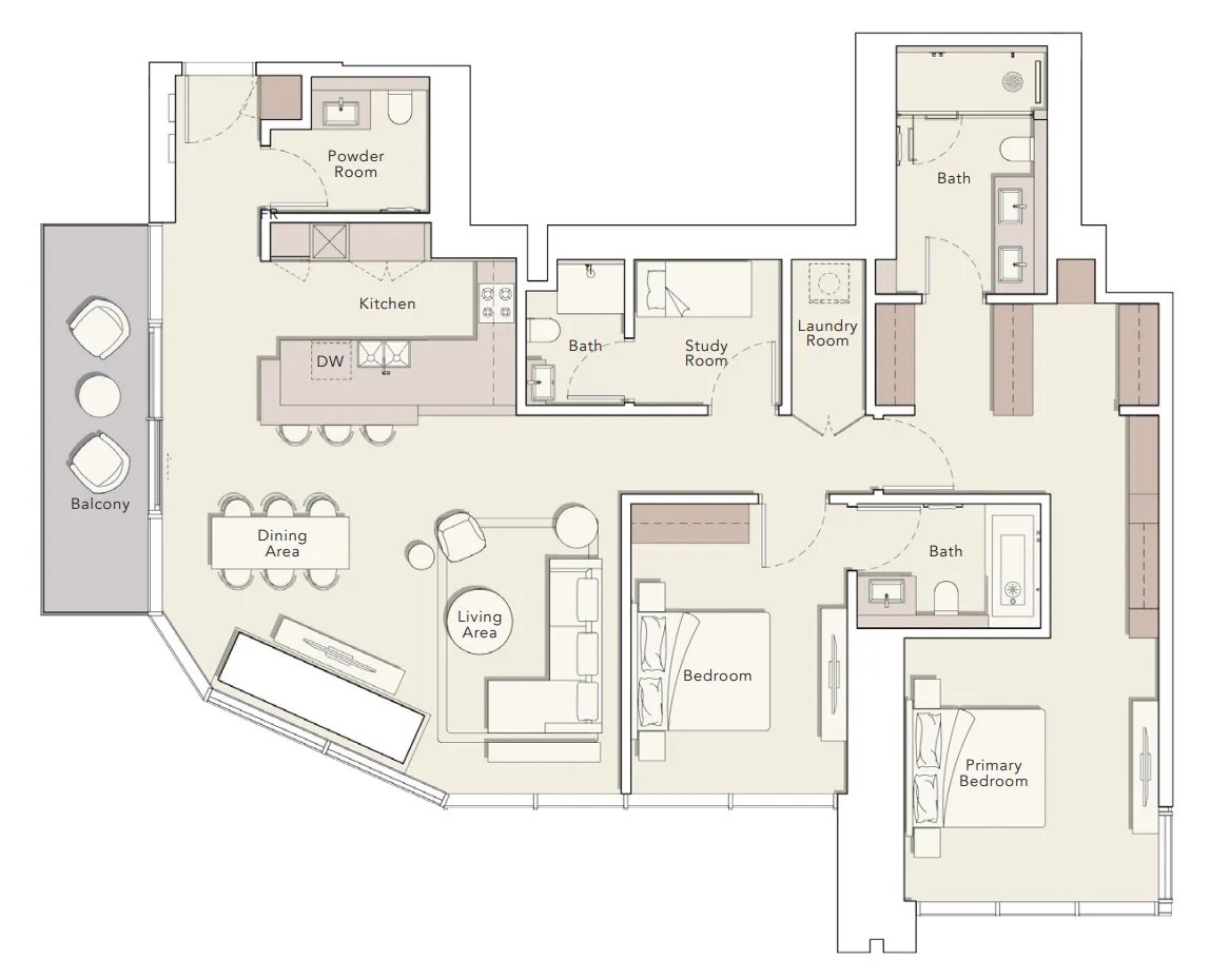 One River Point 2 bed floor plan, 1,785 sqft