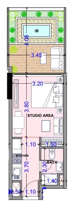 Celesto 3 Studio floor plan, 322 – 434 sqft