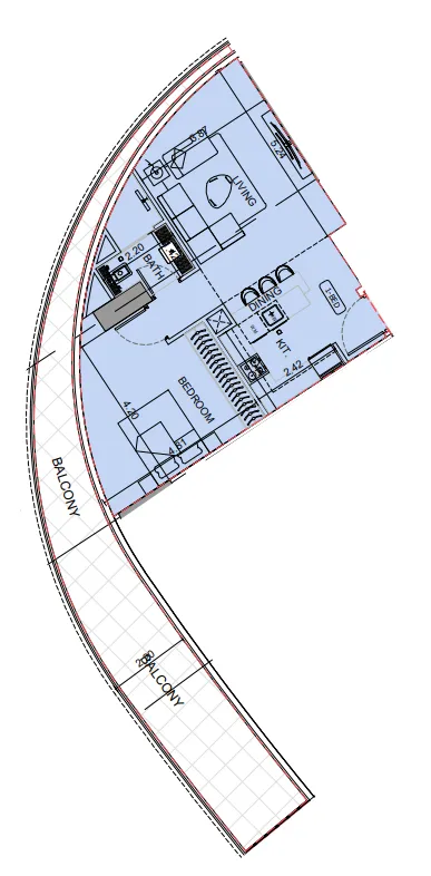 Binghatti Aquarise 1 bed floor plan, 1,027 sqft