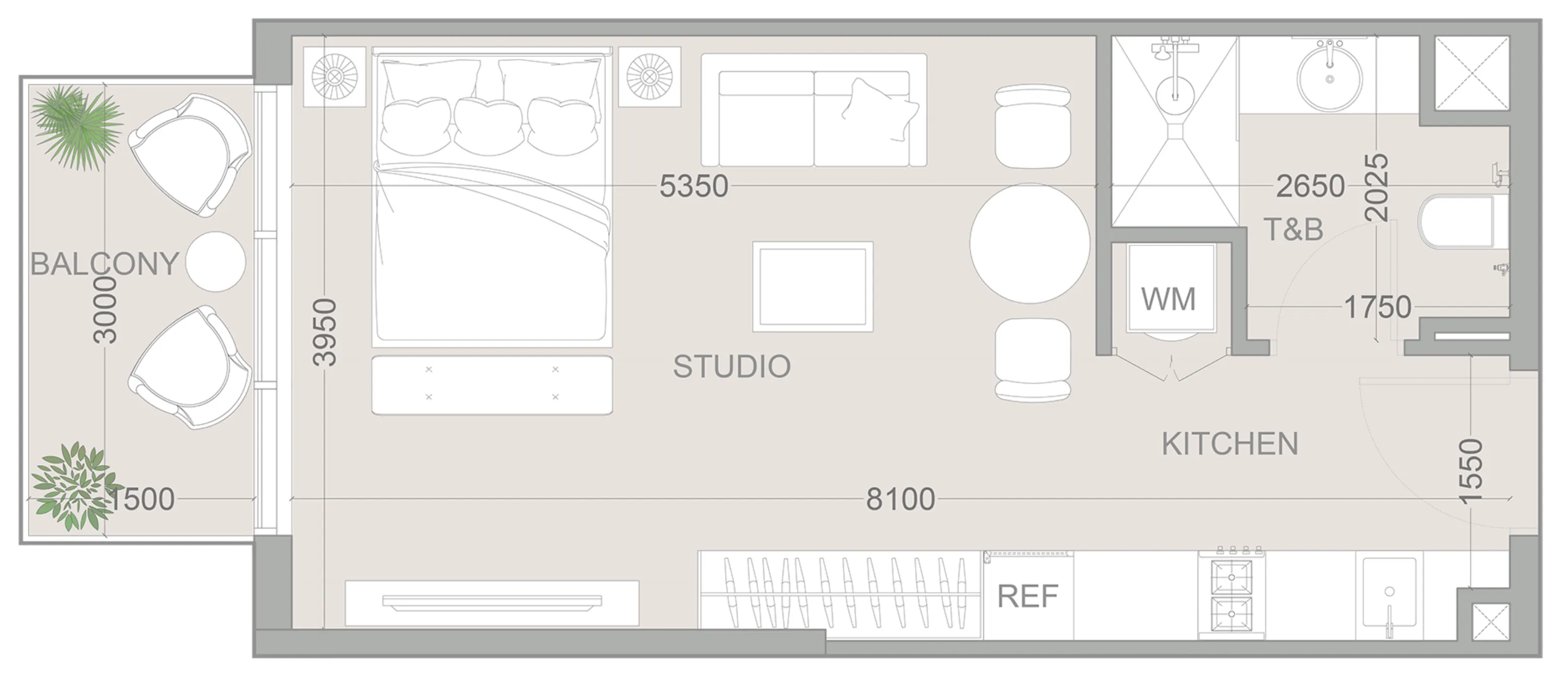 1WOOD Residence 2 Studio floor plan, 426 sqft