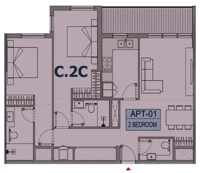 Olfah 2 bed floor plan, 1,175 – 1,180 sqft