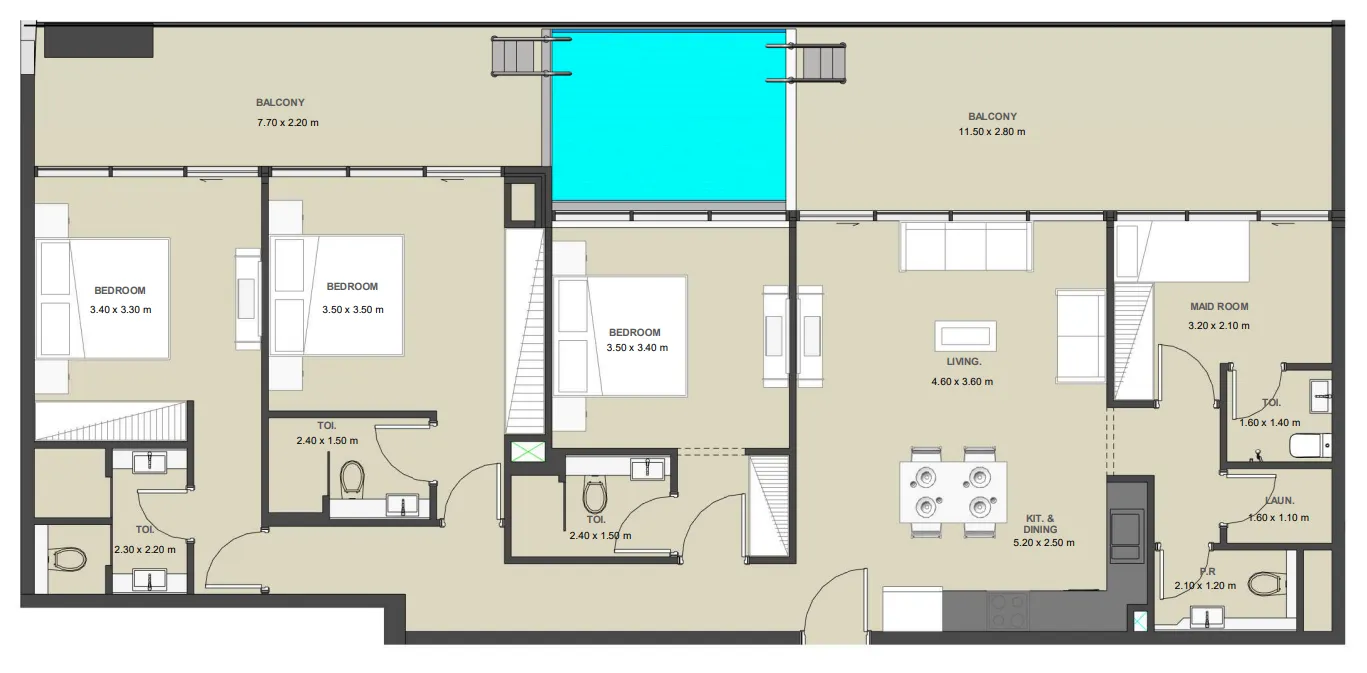 Lucky Oasis Residence 3 bed floor plan, 1,880 sqft