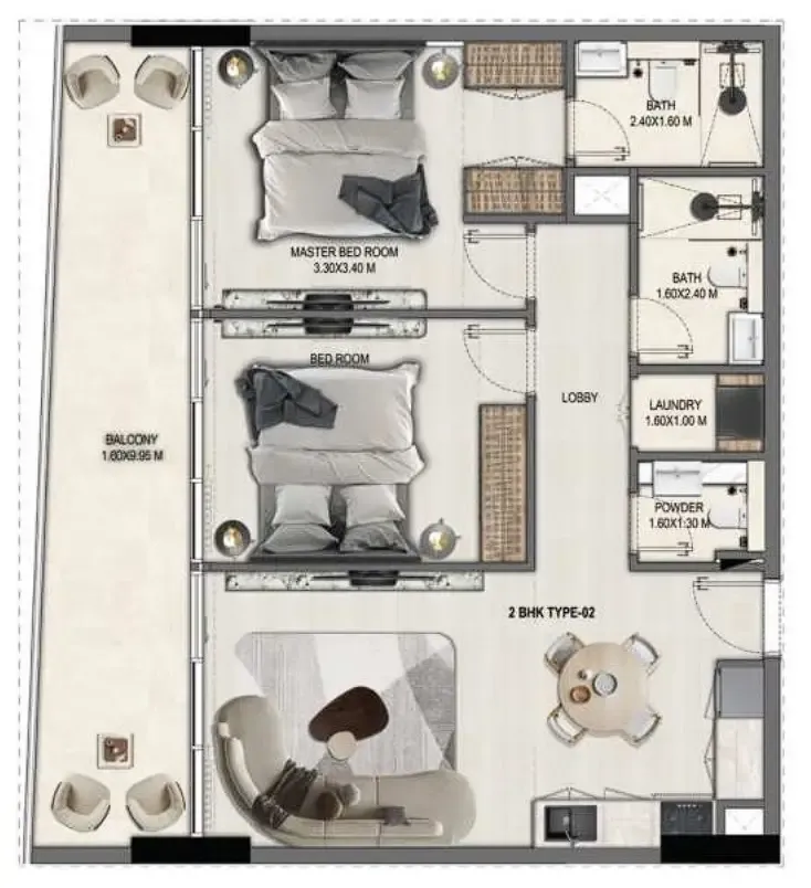 Divine Elements 2 bed floor plan, 1,024 sqft