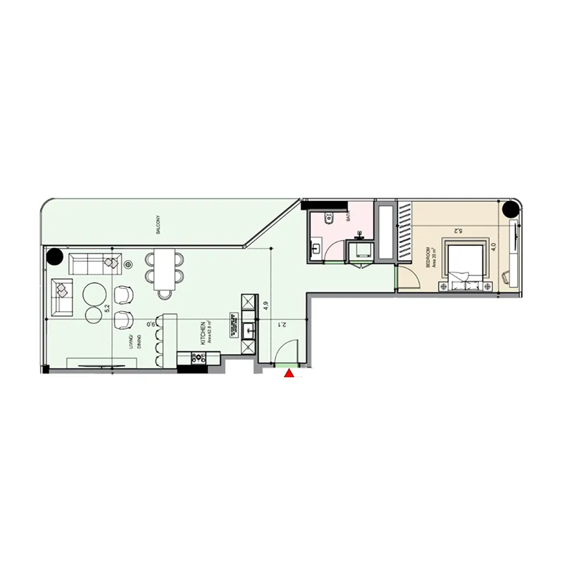 Edgewater Residences 1, 2 and 3 1 bed floor plan, 1,291 sqft