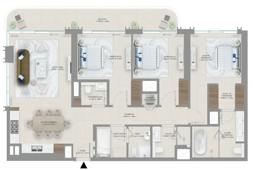 Baystar by Vida 3 bed floor plan, 1,704 sqft